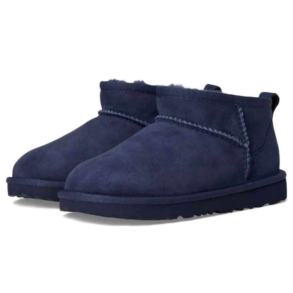 Big Kids Size 6- UGG Classic Ultra Mini Boots Navy Shearling Suede Shoes NEW